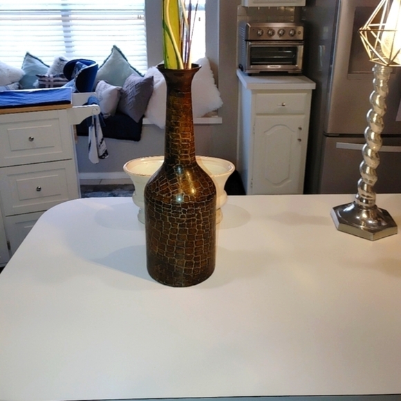 Vintage Long Neck Eggshell Design Tall Brown Vase 15" Length - Picture 3 of 8